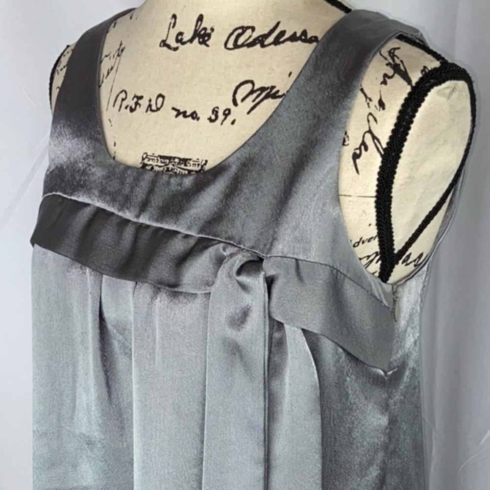 Soda Blu Metallic Satin Trapeze Tie Front Cocktail Shift Silver Gray Dress - Picture 10 of 11